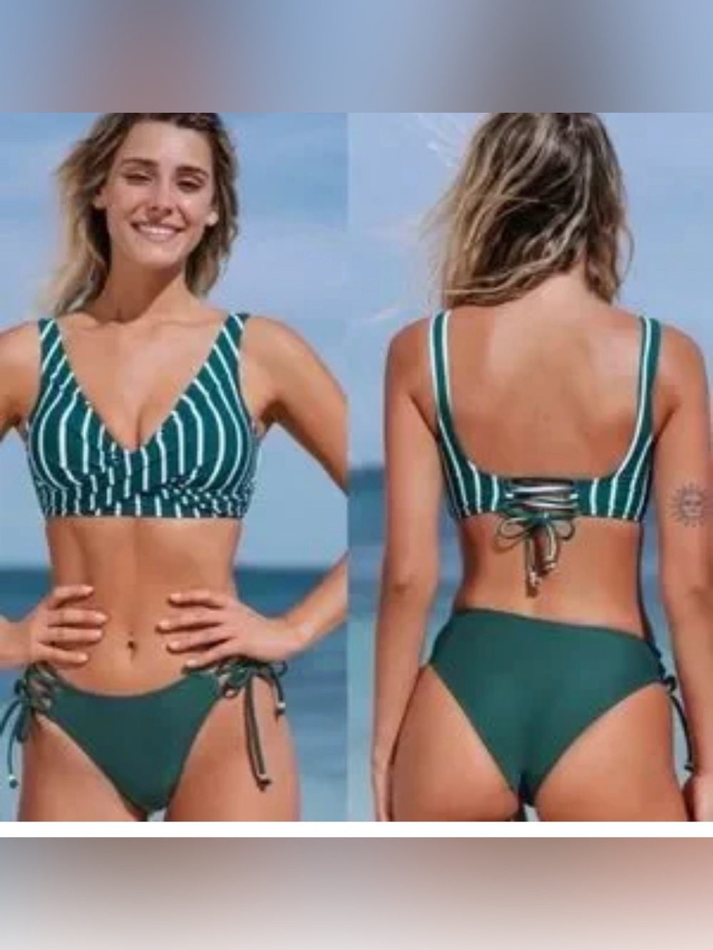 Like New! Green & White Striped Bikini Set - Size Medium